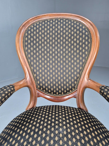 Antique Mahogany Armchair Black Pattern Fabric Louis XV Style EB9552 VCLO - UKDK FURNITURE