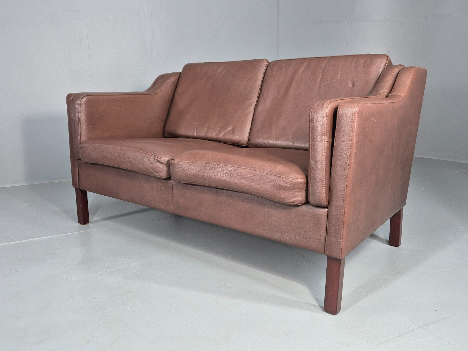 Vintage 2 Seater Sofa Danish Brown Leather Mid Century Retro 1970s EB9304 M2SS21