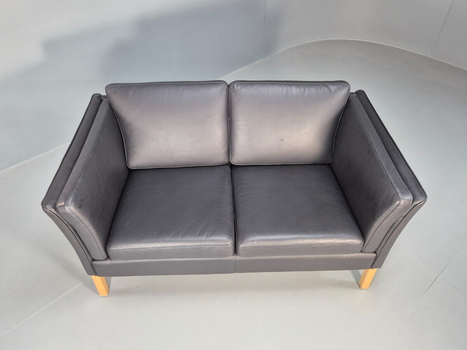 Vintage Danish 2 Seat Sofa Black Leather 1980s Retro MCM EB8536 M2SS - UKDK FURNITURE