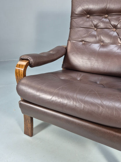Vintage Danish Brown Leather and Vinyl Chair Bentwood Retro MCM EB9280 MNOR - UKDK FURNITURE
