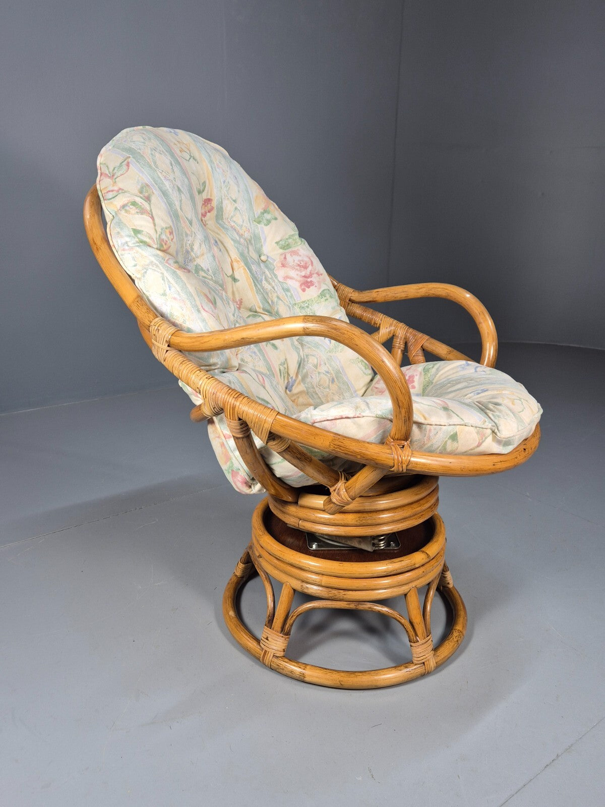 Vintage Cane Swivel and Rocking Based Lounge Chair 1970s Retro EB9454 VBER - UKDK FURNITURE