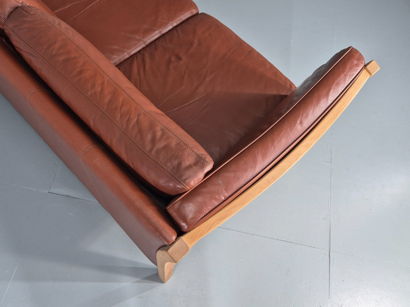 Vintage Stouby 3 Seat Sofa Reddy Brown Leather Mid Century Retro EB10528 M3SS14