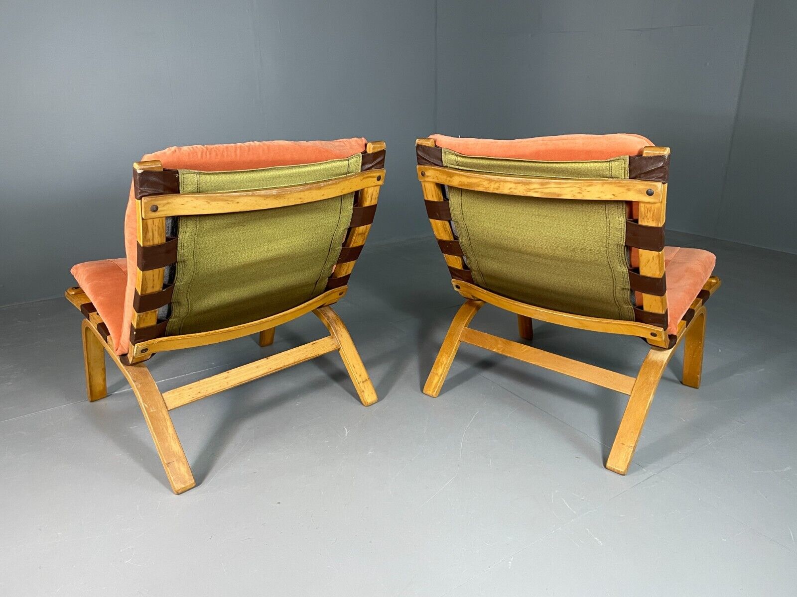 2 Vintage Danish Lounge Chairs Salmon Bentwood Farstrup Retro MCM EB6636 MNOR - UKDK FURNITURE