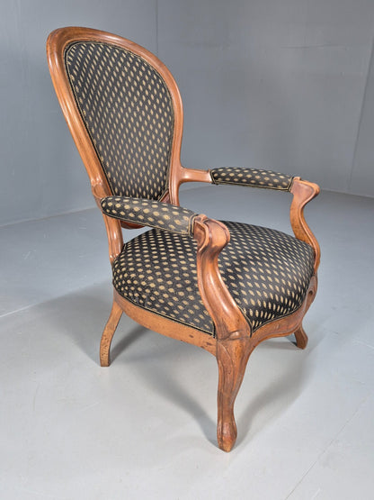 Antique Mahogany Armchair Black Pattern Fabric Louis XV Style EB9552 VCLO - UKDK FURNITURE