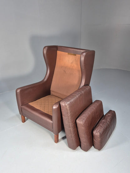 Vintage Brown Leather Wingback Chair Retro Mid Century Danish Design EB9329 MNOR - UKDK FURNITURE