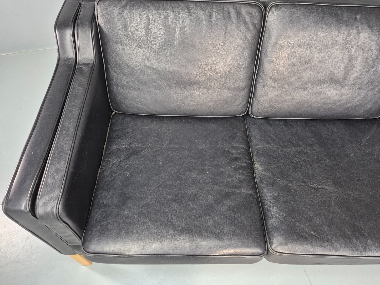 Vintage 3 Seat Sofa Danish Black Leather Mid Century Retro 1980s EB10476 M3SS4