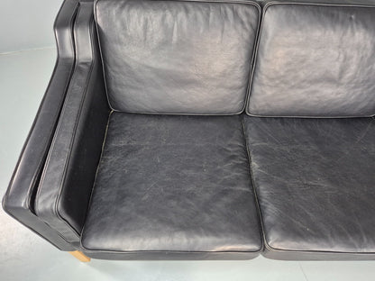 Vintage 3 Seat Sofa Danish Black Leather Mid Century Retro 1980s EB10476 M3SS4