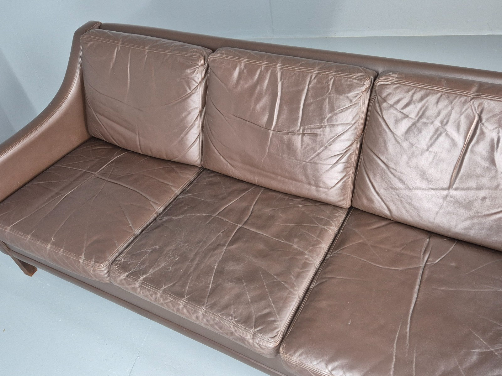 Vintage 3 Seat Leather Sofa 1970s Danish Brown Mid Century Retro EB10519 M3SS23