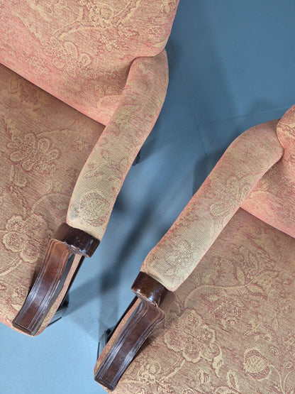 2 Vintage Lounge Chair Peach Floral Cotton Georgian Style 1980 Repro EB8215 VCLO - UKDK FURNITURE