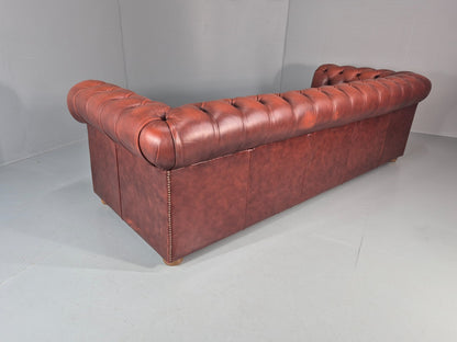 3 Seater Chesterfield Sofa Red Leather Studded Vintage EB11021 VCHE21
