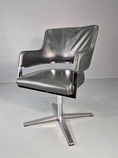 Leather Office Swivel Chair Dark Green Chrome Brunner Tempus Modern EB11717 MSWI3