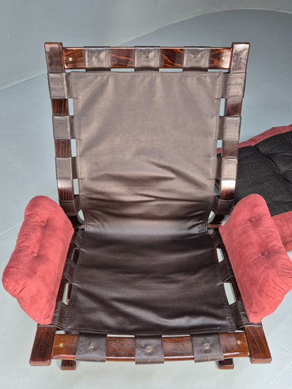 Vintage Red Lounge Chair Skyline Style Bentwood Frame Danish EB10311 MBEN11