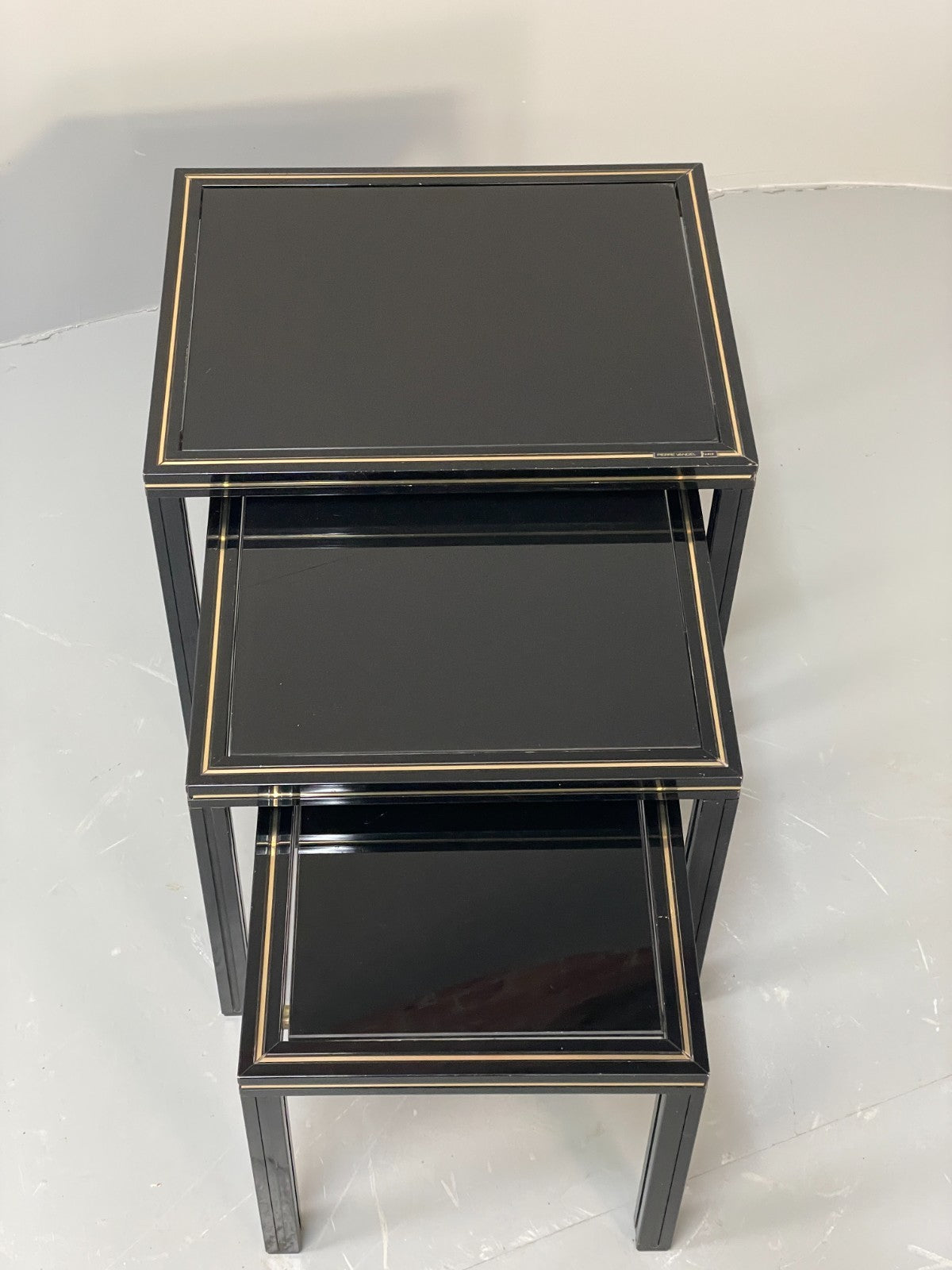 Vintage 1970s Nesting Tables Pierre Vandel Black Gold Glass 1970s EB11804 MWOO5