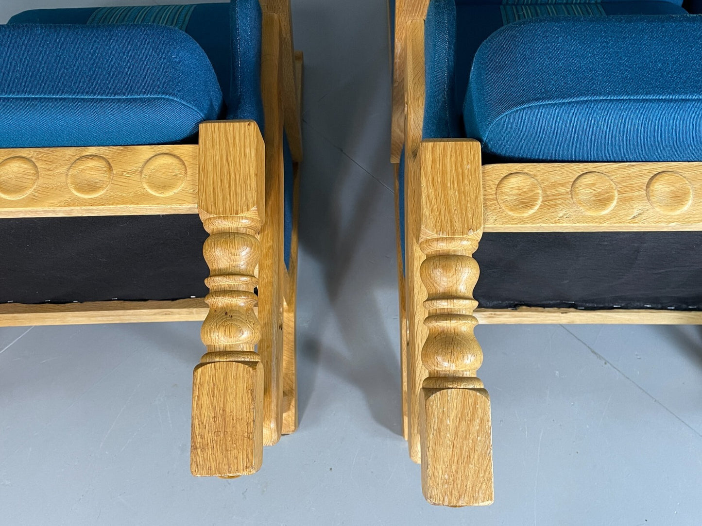 2 Danish Lounge Chairs Blue Oak Kjaernulf Vintage Retro EB6718 MNOR8