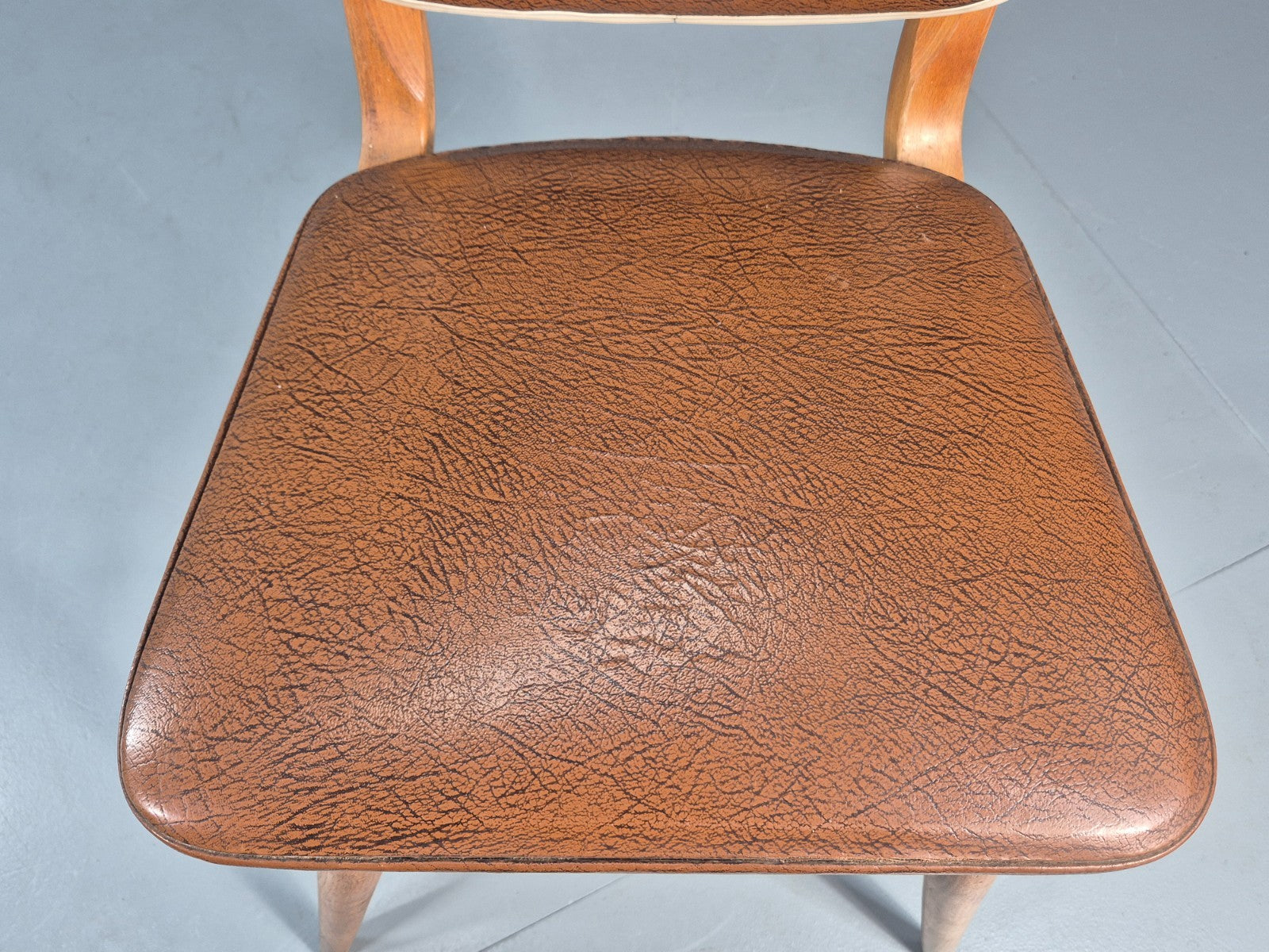 Vintage 1960s Dining Chairs - 3 In Brown Vinyl Beech Frames MCM EB10997 MDIN8