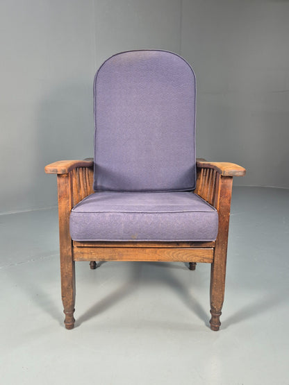 Antique Oak Wheel Back Folding Chair Purple upholstery 1900s EB10629 VCAR4