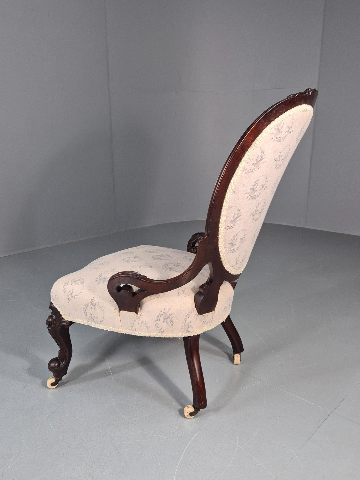 Victorian Balloon Back Nursing Chair Mahogany Carved Frame 1880s EB10989 VCAR9