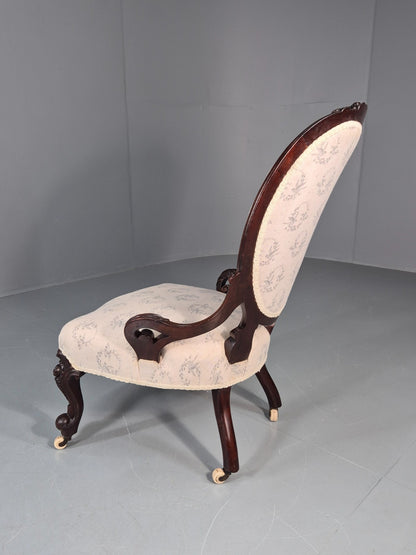 Victorian Balloon Back Nursing Chair Mahogany Carved Frame 1880s EB10989 VCAR9