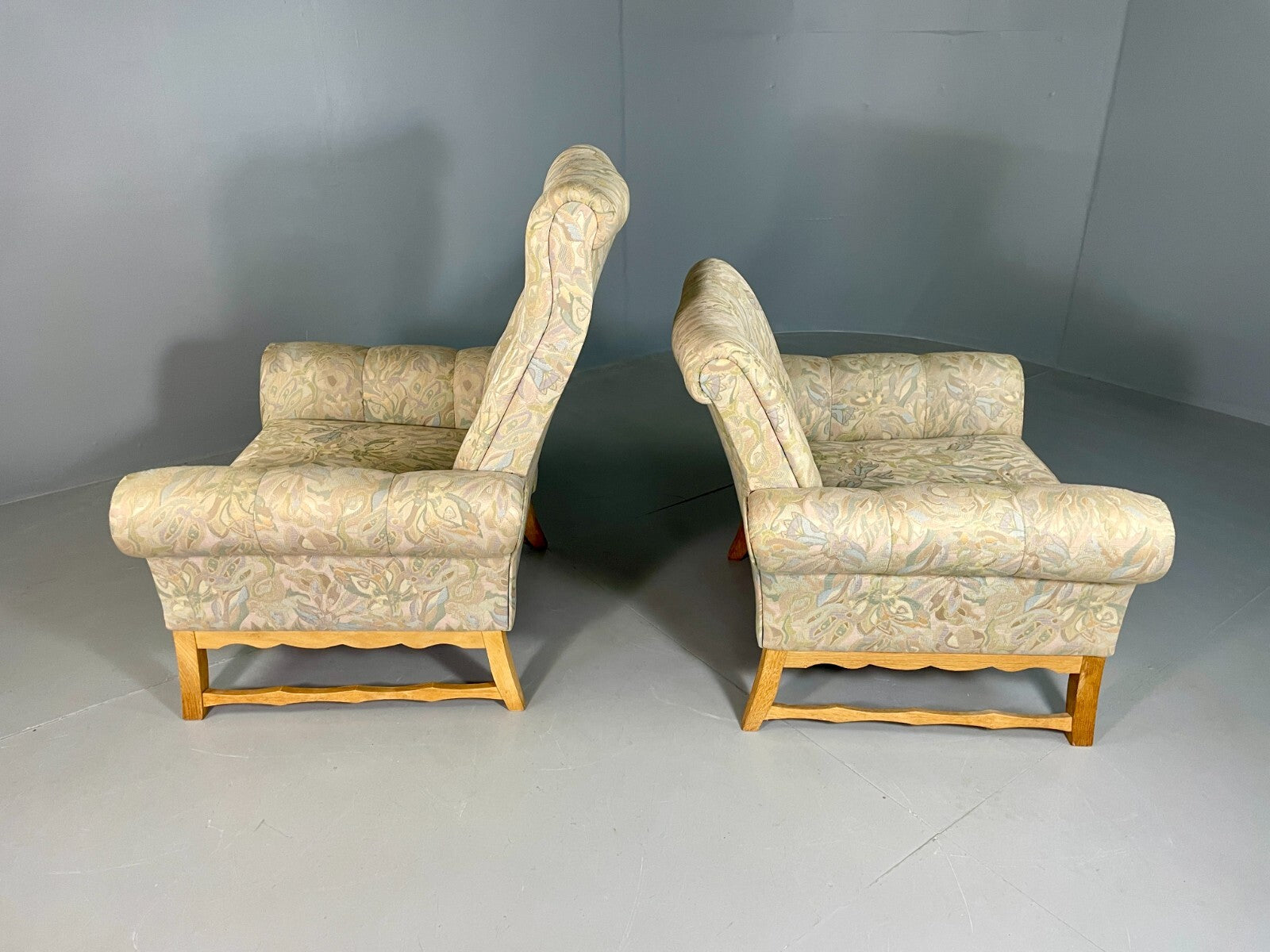 2 Danish Lounge Chairs Kjaernulf Oak Floral Cotton Vintage Retro EB6749 MNOR8
