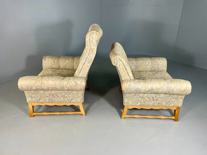 2 Danish Lounge Chairs Kjaernulf Oak Floral Cotton Vintage Retro EB6749 MNOR8