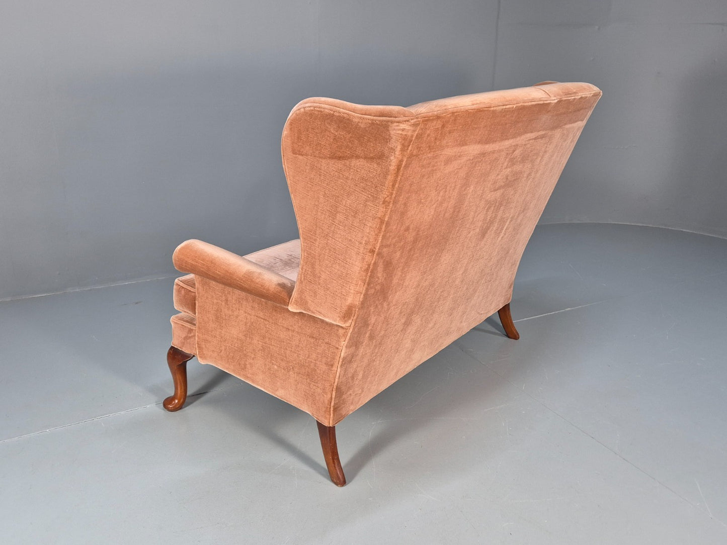 Parker Knoll Wingback Two Seater Settee Peach Velour 1960s Retro EB10654 V2SS14