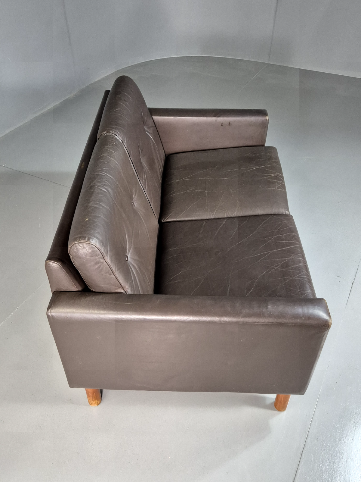 2 Seat Sofa Vintage Danish Brown Leather 1970s Retro MCM EB7314 M2SS9