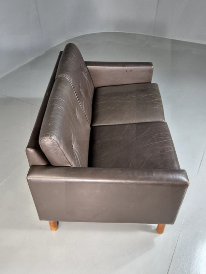 2 Seat Sofa Vintage Danish Brown Leather 1970s Retro MCM EB7314 M2SS9