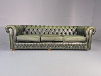 3 Seater Chesterfield Sofa Green Leather Studded Vintage EB11030 VCHE4