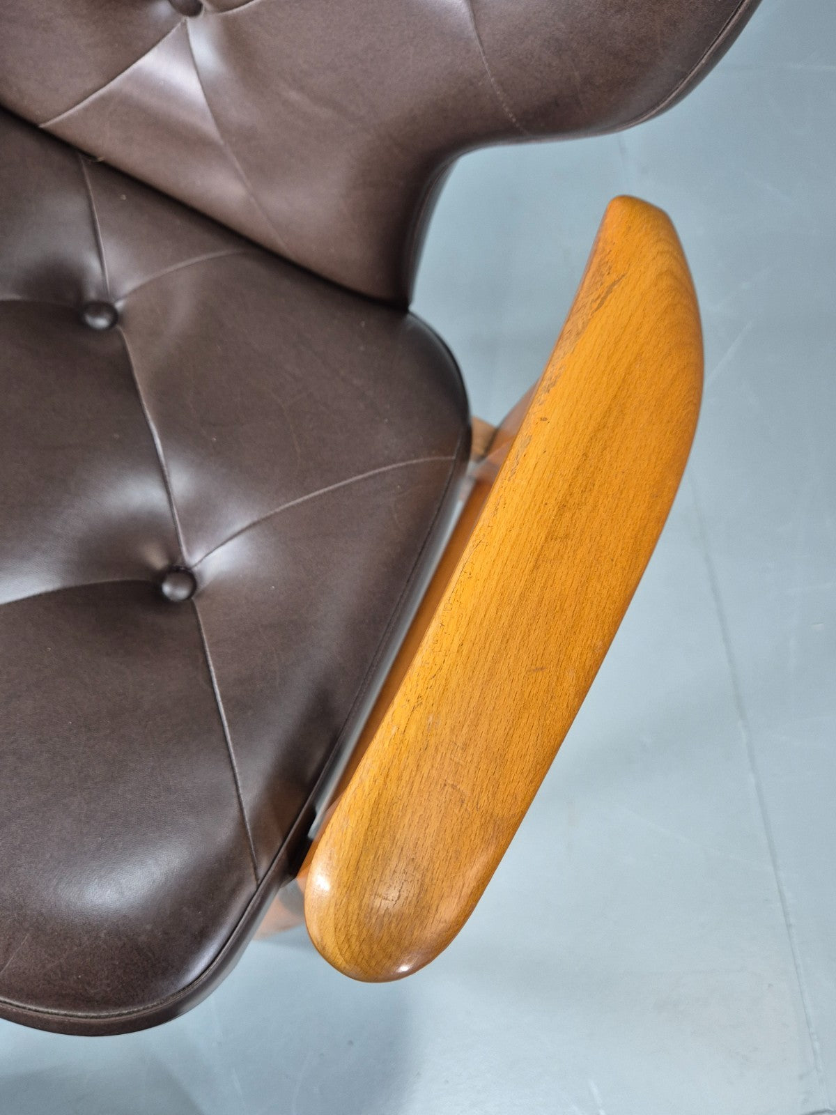 Mid Century Lounge Chair Vintage Swedish 1960s Beech Brown Vinyl EB11139 MNOR13