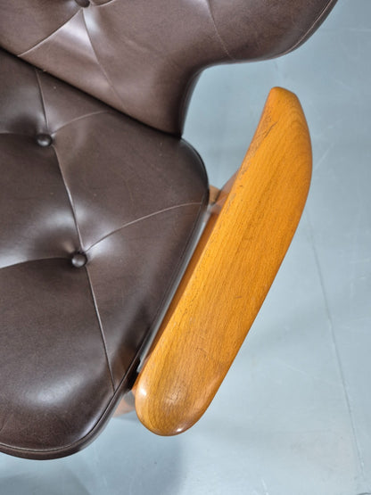Mid Century Lounge Chair Vintage Swedish 1960s Beech Brown Vinyl EB11139 MNOR13