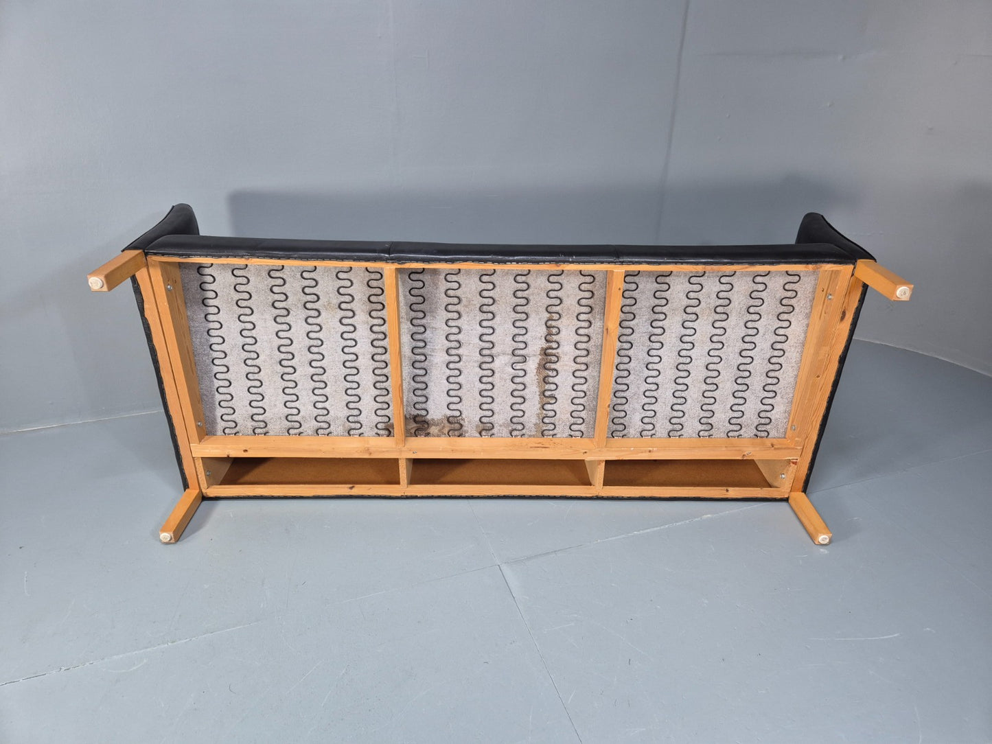 Mid Century Three Seater Sofa Vintage Danish Black Leather Retro EB10114 M3SS8