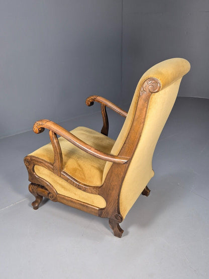 Vintage Danish Rocking Chair Beech and Gold Velour 1940s Retro EB9054 VCLO - UKDK FURNITURE