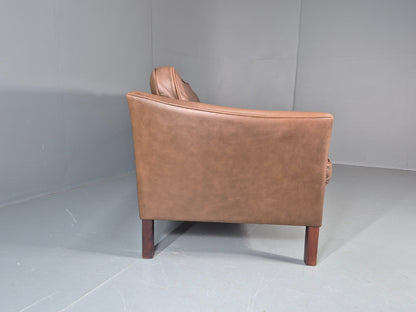 Vintage Danish 2.5 Seater Brown Leather 1970s Retro Mid Century EB11629 M3SS12