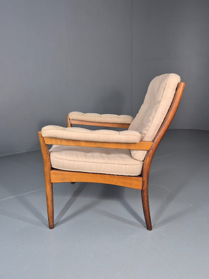 Vintage Gotte Lounge Chair 1970s Swedish Cream Cloth Retro MCM EB11332 MNOR13