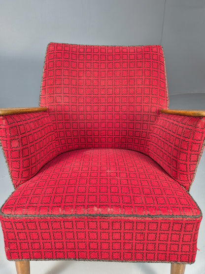Vintage Danish 1950s Tub Chair Teak Arms Original Cloth Retro MCM EB9624 MNOR - UKDK FURNITURE