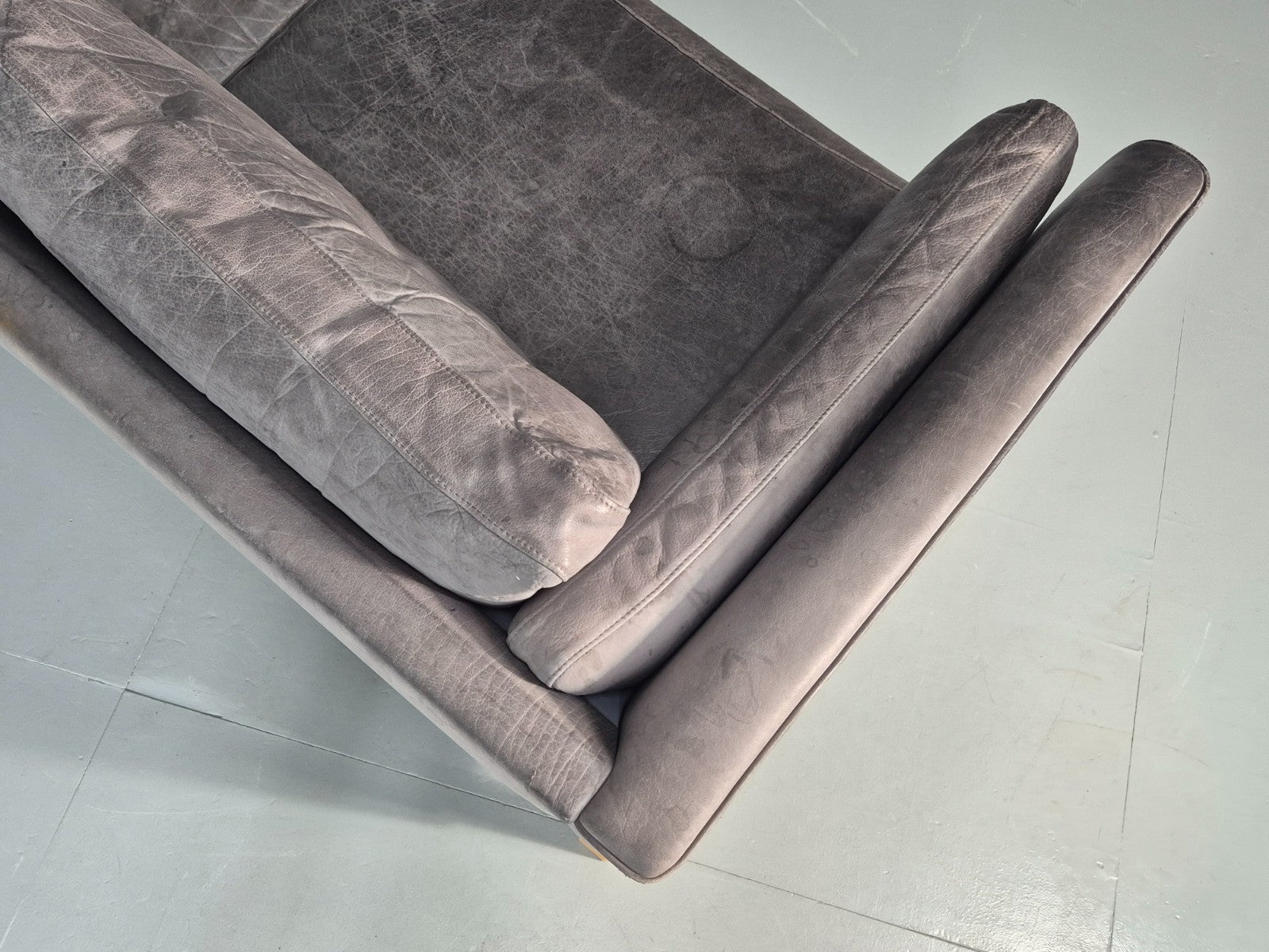 Vintage Mogens Hansen 2.5 Seat Settee Grey Leather 1980s Retro EB11644 M3SS15