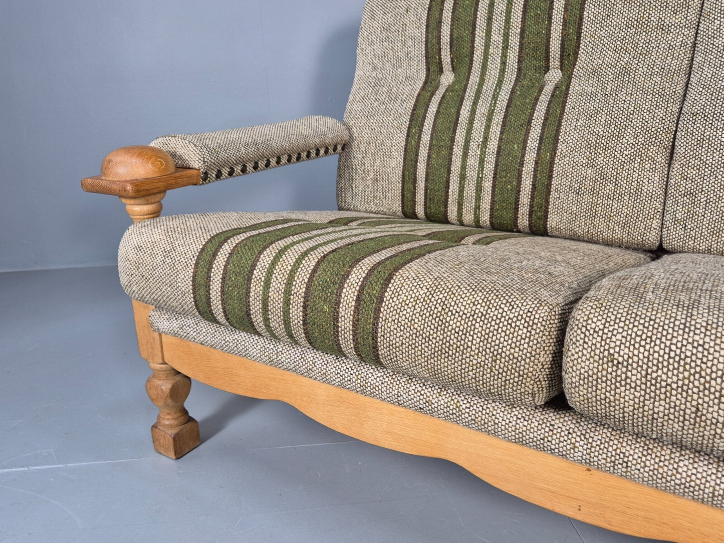 Vintage Kjearnulf Style 2 Seat Sofa 1970s Danish Oak and Wool EB9562 M2SS - UKDK FURNITURE