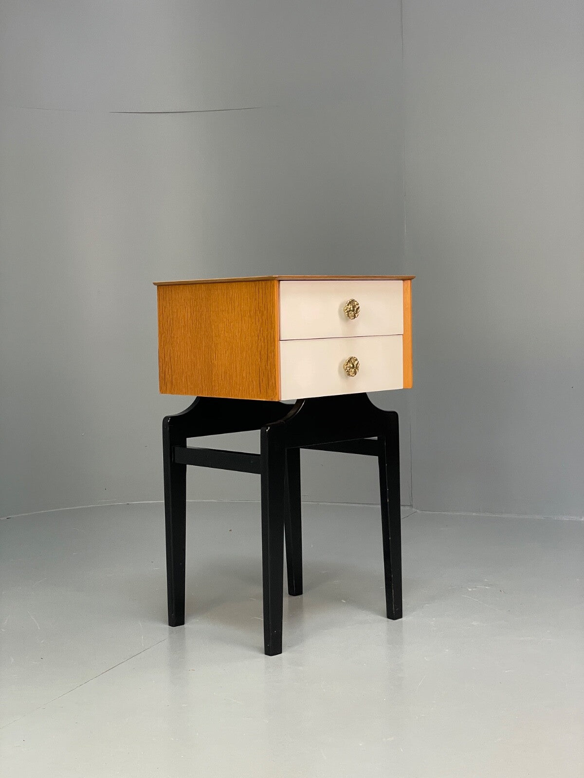 Vintage G Plan Oak Bedside Table 1950s Mid Century Black White Paint EB9814 MWOO - UKDK FURNITURE
