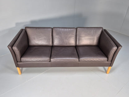 Vintage Danish 3 Seat Black leather Sofa 1980s Retro MCM EB9072 M3SS - UKDK FURNITURE