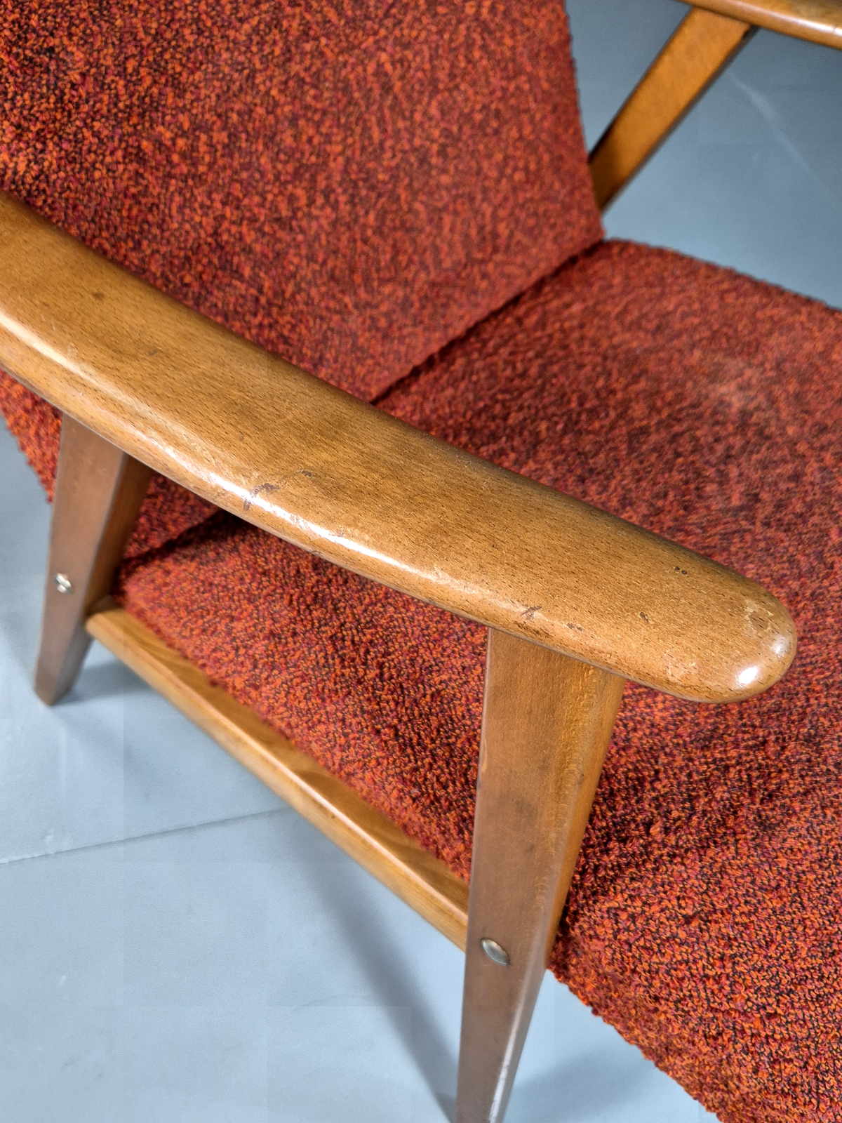 Vintage Swedish Lounge Chair Orange Beech Wood Frame Retro 1960s MCM EB7244 MNOR7