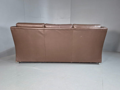 Vintage Danish 3 Seat Sofa Brown Leather Wing Back 1970s Retro MCM EB7977 M3SS - UKDK FURNITURE