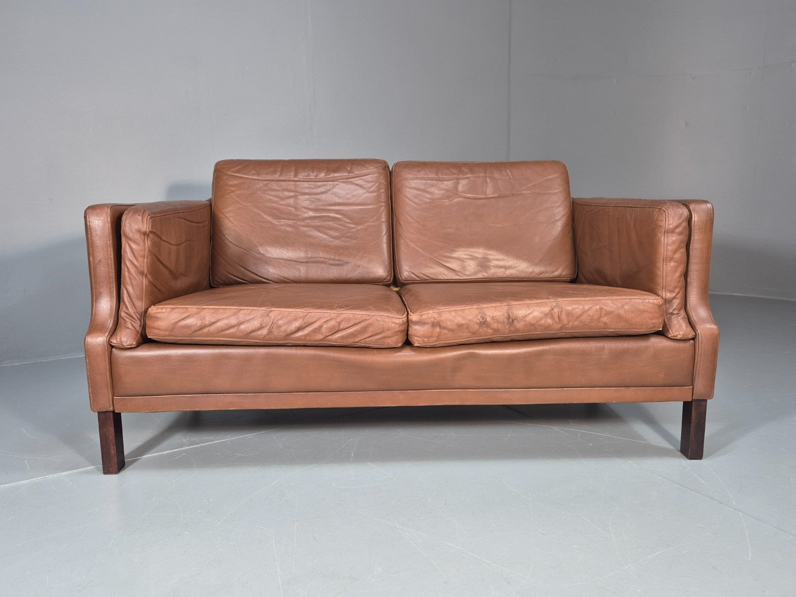 Mid Century Two Seater Leather Sofa Danish 1970s Retro Vintage EB10923 M2SS5