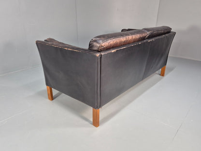 Mid Century Two Seater Sofa Black Leather Vintage Danish 1980s MCM  EB10713 M2SS20