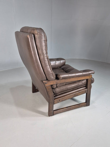 Vintage Mid Century Danish Leather Lounge Chair Stitched Detail Retro 70s EB823911