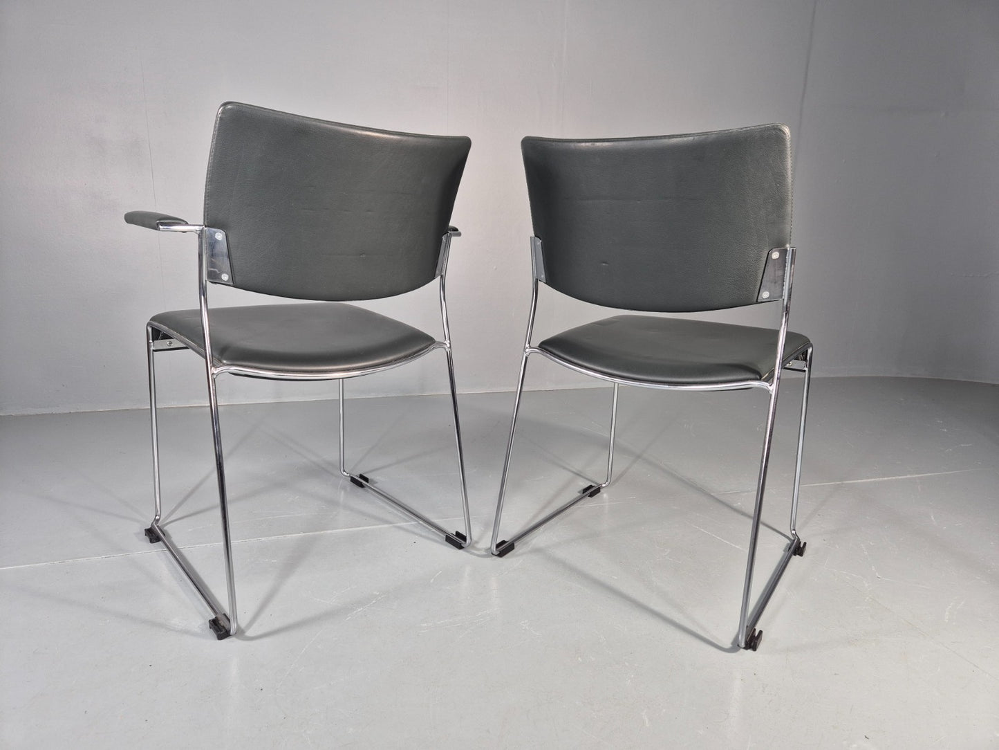 6 Leather Stacking Chairs Brunner Linos Dark Green Chrome Modern EB11734 MSTA6