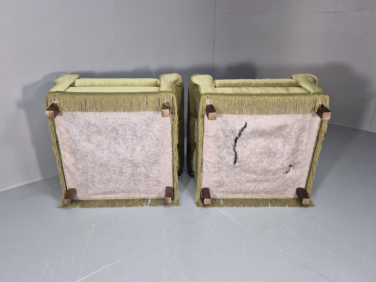 2 Retro 1970s Lounge Chairs Green Velour Vintage Danish Design EB10749 VCLO8