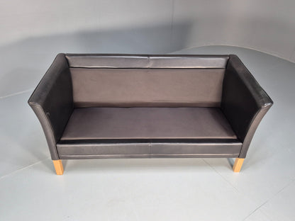 2 Seat Sofa Vintage Danish Black Leather 1970s Retro MId Century EB10112 M2SS6