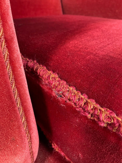 Vintage Danish Wingback Lounge Chair Red Velour Tassels 1940s Retro EB6450 VCLO - UKDK FURNITURE
