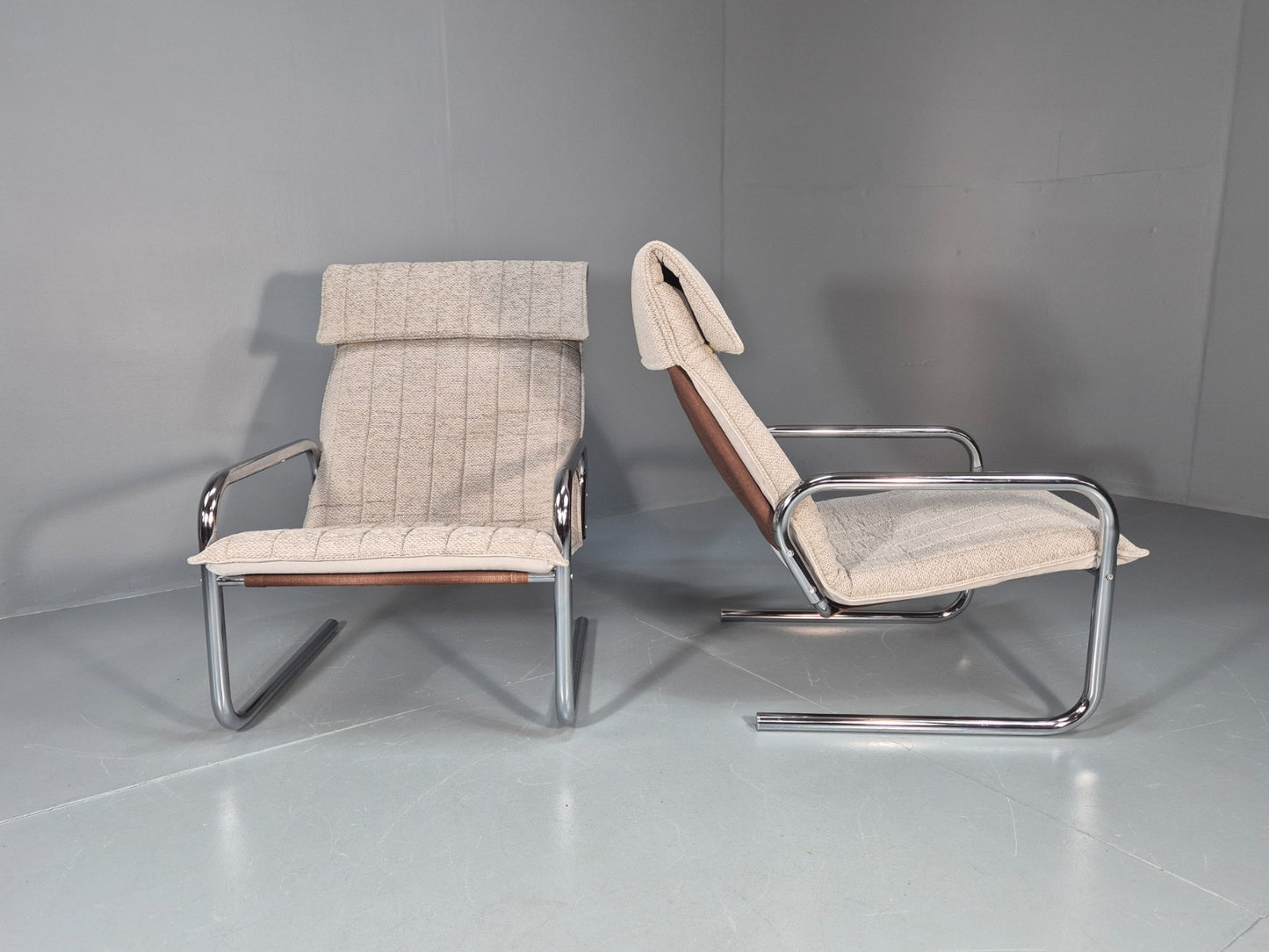 2 1970s Chrome Tube Lounge Chairs New Upholstery Retro Mid Century  EB10617 MNOR7