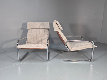 2 1970s Chrome Tube Lounge Chairs New Upholstery Retro Mid Century  EB10617 MNOR7
